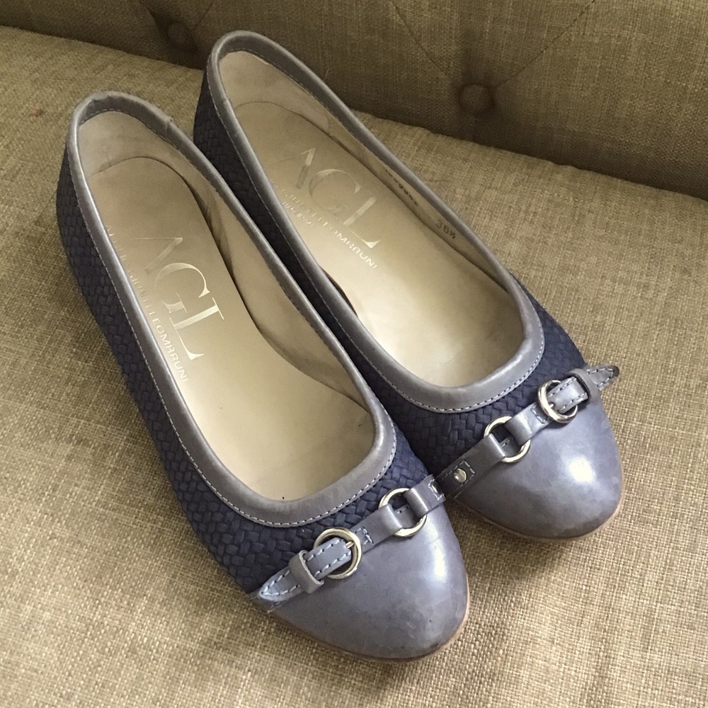 AGL attilio giusti leombruni Flat Womans Leather Shoes Blue 36.5 US 6 Italy